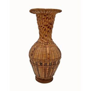 VINTAGE MCM WOVEN WICKER RATTAN BASKET VASE 60'S/70'S